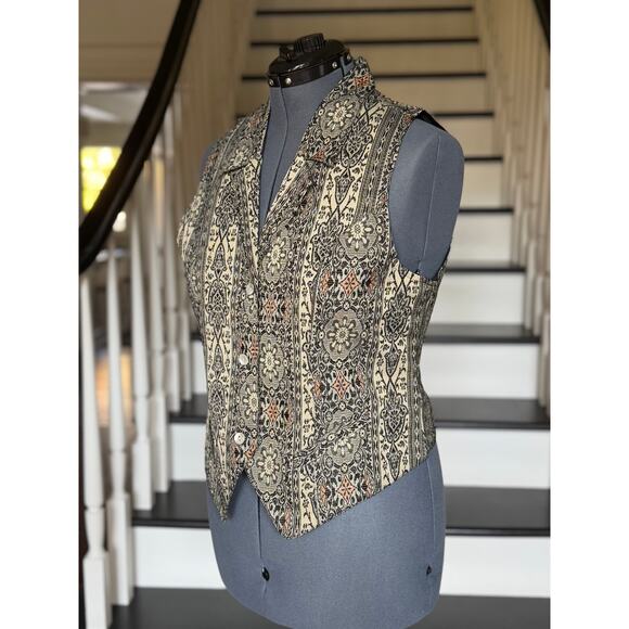 Vintage 90s Brocade Tapestry Vest SteamPunk VictorianGoth ShabbyChic Lagenlook - Picture 6 of 10